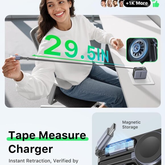 30W Fast Retractable Charger for Travel Essentials, 3 in 1 Retractable Wall Char - Picture 2 of 8